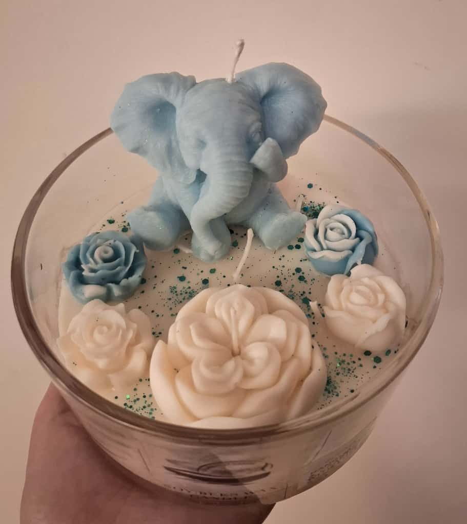 Blue & White Elephant Candle